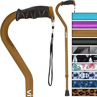 Vive Walking Cane for Women, Men, Elderly - Patented Offset Grip - Lightweight Adjustable Walking Aid with a Non-Slip Tip - Sturdy Balancing Mobility Aid for Seniors