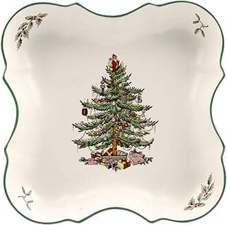 Christmas Tree Devonia Tray - 8.5 Inch Festive Serving Bowl in Fine Earthenware for Salad, Pasta, Fruit - Holiday Tableware - Microwave, Dishwasher, Freezer, Oven Safe