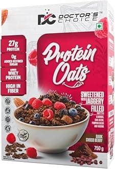 Oats, High Protein Oats, 27G Pure Protein Breakfast Cereals, Rich in Fiber, No Additives and No Refine Sugar. (750g, Dark Choco Berry)