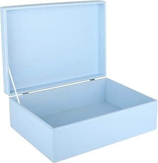 XL Blue Wooden Box Storage with Hinged Lid | 15.8 x 11.8 x 5.5 inches (+-0.5) | Gift Box for Tool Dog Shoes Clothes Kitchen Storage Document | Wood Keepsake Chest