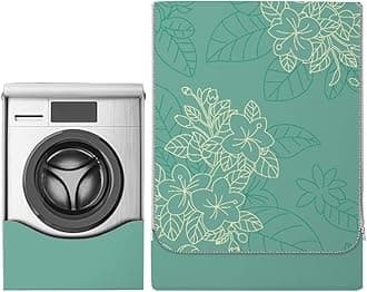 Odot Washer Dustproof Cover Front Load, Washing Machine Dryer Protector Sunscreen Waterproof Tumble Dryer Case Protective Cover for Most Front Loadi (green leaves,M-capacity 8~10kg)