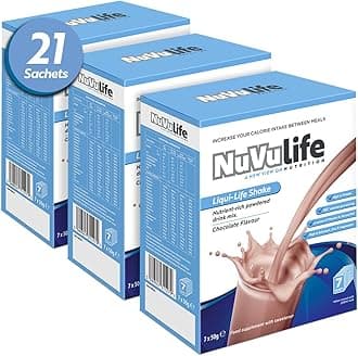 NuVu Life, Liquid-Life Shake. High Calorie, High Protein, Nutrient Rich Powdered Drink Mix for Weight Gain or Meal Replacement (Chocolate, 21 Sachets)