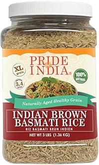 Pride Of India - Extra Long Brown Basmati Rice - Naturally Aged Healthy Grain, 3 lbs Jar