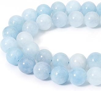 45pcs 8mm Natural Blue Aquamarine Gemstone Beads Energy Healing Crystal Round Loose Stone Beads for Jewelry Making, DIY Bracelets Necklaces