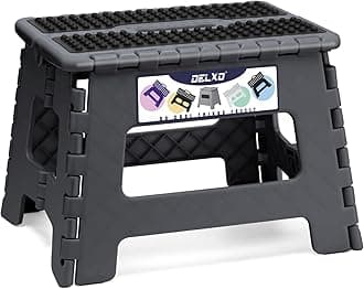 Folding Step Stool 9 Inch,Non-Slip Foldable Stools for Kids & Adults Up to 300 LBS,Kitchen Collapsible Fold Up Stepping Stool with Dotted 1 Pack,Gray