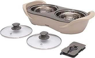 1150 ml +1150 ml Stainless Steel Electric Casserole Set | Shockproof, Rustproof | 2 in 1 Electric Bowl for Food Warmer & Buffet Server - (Beige)