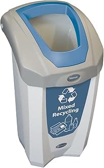 Nexus 8G Mixed Recycling Bin (Gray, Blue Sticker) – Plastic Recycling Container for Mixed Waste – Compact 8-Gallon Mixed Recyclables Recycling Bin