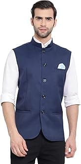 VASTRAMAYMen's Cotton Silk Nehru Jacket – with Mandarin Collar, Perfect For Ethnic Occasions, Weddings & Celebrations