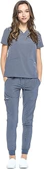 Dagacci Medical Uniform Women and Men Unisex 4-Way Stretch Jogger Scrub Set, Pewter Gray, M