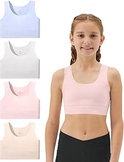 Sascina Girls Soft Training Bras 7-12 Seamless First Bra Girls Sports Bras Longline Crop - No Pads, Chest Double Lined