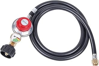 GasSaf 5FT Adjustable Propane Regulator, High Pressure Propane Regulator Hose with Gauge Suitable for Burners,Turkey Fryers,Forge,etc - 3/8”Female Flare Nut