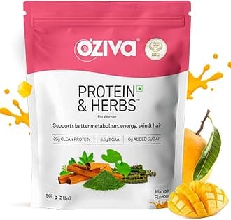 OZiva Protein & Herbs for Women (Mango) I Manage Weight, Energy & Metabolism | Clean Protein, Shatavari, Green Tea I No Added Sugar, 2lbs (907gm)