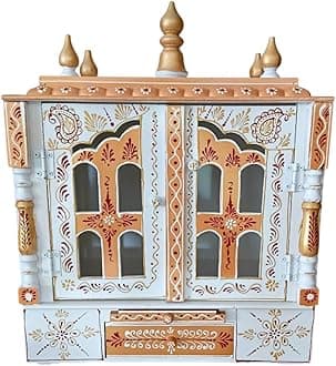 Wooden Temple/Home Temple/Pooja Mandir/Pooja Mandap/Temple For Home(Brown Yello),60 cm,28 Cm