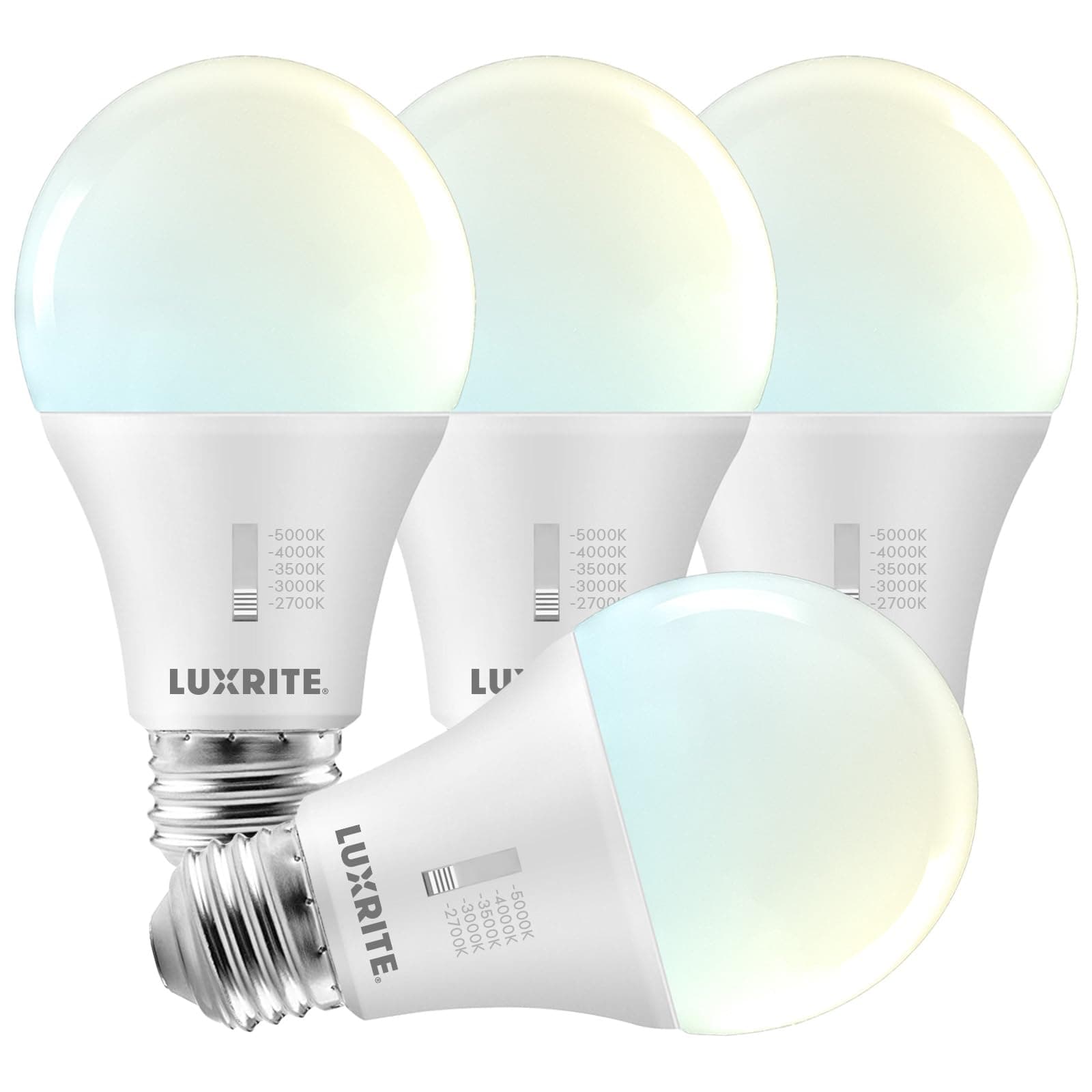 A19 LED Light Bulb 100 Watt Equivalent, CRI90, 5CCT Selectable 2700K 3000K 3500K 4000K 5000K, Dimmable, 1600LM, Standard LED Light Bulbs 15W, E26 Medium Base, ETL - Indoor Outdoor (4 Pack)