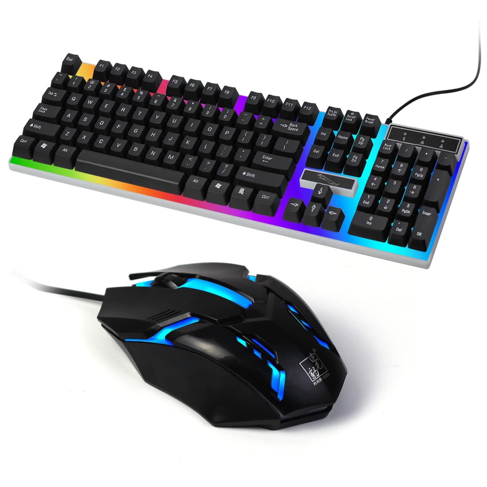 SKY-TOUCH G21 Keyboard Wired USB Gaming Mouse Flexible Polychromatic LED Lights Computer Mechanical Feel Backlit Keyboard Mouse Set (Black)