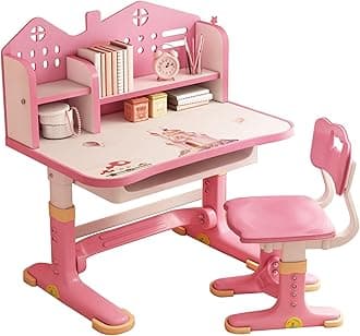 ohfruit Kids Table Chair Sets Multi Functional Desk Set with Drawers and Storage Adjustable Children School Study Table Chair Set with Pattern for Boys Girls Pink Cartoon 1