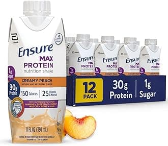 Max Protein Nutrition Shake, with 30g of Protein, 1g of Sugar, High Protein Shake, Creamy Peach, 11 fl oz - Pack of 12