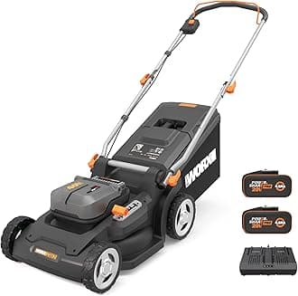 – WG745E 40V 41cm Cordless Brushless Lawnmower – Ideal for Medium to Large Gardens Up to 600㎡ – Includes 2x 4.0Ah Batteries & Charger, Cut-to-Edge, Foldable Handle