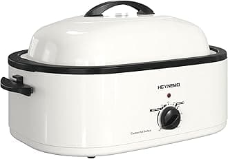 18 Quart Electric Roaster Oven, Turkey Roaster Electric, Roaster Oven Buffet, Selfbasting Lid, Removable Pan, Full-Range Temperature Control Cool-Touch Handles, White Body, Black Lid