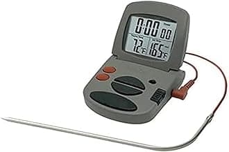 Programmable with Timer Instant Read Wired Probe Digital, Meat, Food, Grill BBQ Cooking Kitchen Thermometer with Timer, Gray