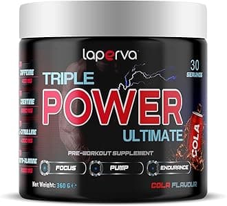 lapervaTriple Power Ultimate Pre-Workout- Maximize Muscle Pump, Enhance Focus with Beta-Alanine, Caffeine, Citrulline Malate, Creatine, and Essential Vitamins (360 g, Cola)