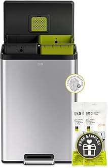 EKO Ecocasa II 40L Kitchen Bin Recycling and Waste, Pedal Rubbish Bin with Double Removable Inner Buckets 2X20L, Perfect for Eco-conscious Homes, Stainless Steel
