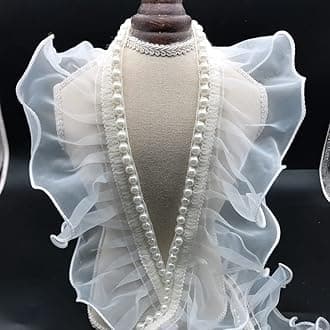 1 Yard White Organza Beaded 3D Ruffled Lace Fabric Trim Pets Dolls Clothes Sewing Guipure Décor,7.5cm
