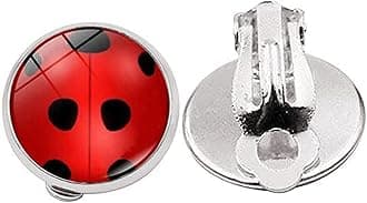 Ladybug Earrings Clip On Earrings No Pierced Ladybird Design Jewellery With Silver Ear Cuff Black Spot Red Charm For Girl Woman Cosplay Nice