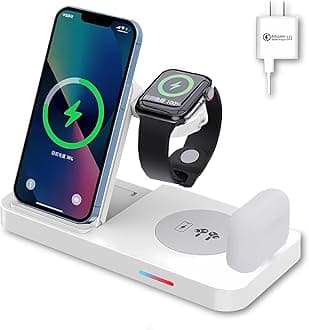 Wireless Charger, 4 in 1 Wireless Charging Station, Fast Wireless Charger Stand for iPhone 15 14 13 12 11 Pro Max XR XS 8 Plus, for Apple Watch 8 7 6 5 4 3 2 SE AirPods (white)