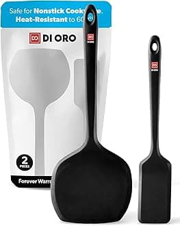New DI ORO Seamless Series Forma 2-Piece Silicone Turner Spatula Set - 600°F Heat-Resistant Flexible Kitchen Spatulas for Nonstick Cookware - Flippers for Eggs - Pancake & Compact Spatulas (Black)