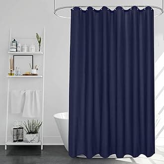 EurCross Navy Blue Shower Curtain Mould Proof Resistant Washable, Quick Dry Water-resistant Fabric Bathroom Shower Curtain 180 x 180cm Drop with 12 Plastic Hooks