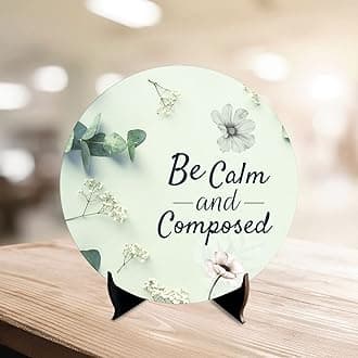 Artvibes Showpiece for Home and Office Decor | Wooden Stylish Quotes Be Clam and Composed for Table | Office Desk | Living Room | Modern Art Design| Motivational Show Piece Printed (SP_1212)