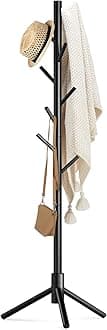 Haddockway Wooden Coat Rack Stand with 8 Hooks New Zealand Pine 3 Adjustable Coat Standing Tree Easy Assembly for Coats, Hats, Scarves and Handbags for Entryway, Hallway, Bedroom, Office