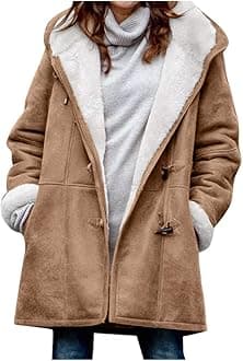 Womens Plus Size Winter Coats Warm Sherpa Fleece Lined Jackets Hooded Parka Faux Suede Pea Coat Outerwear 2024