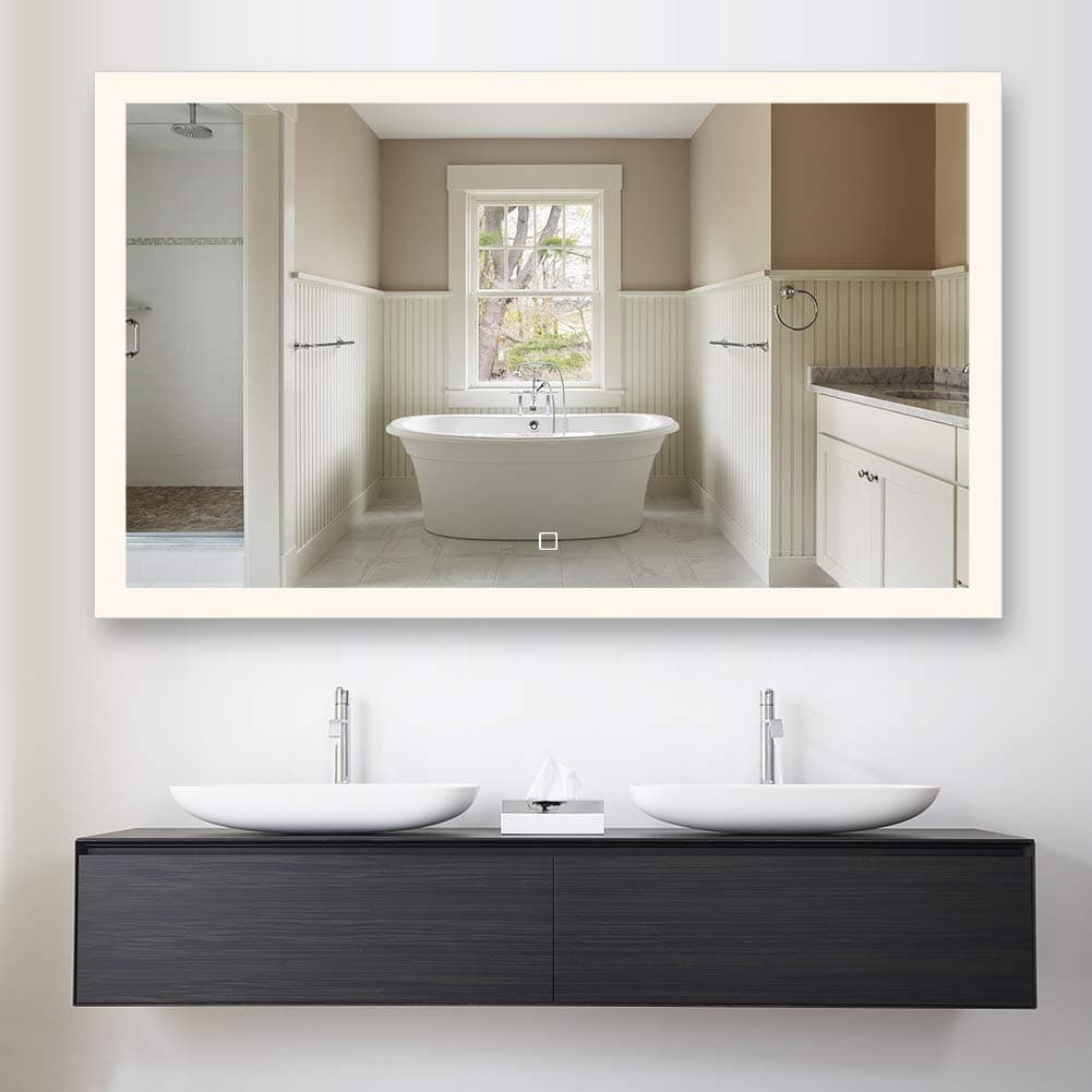 PHILWIN Wall-Mounted Vanity Mirrors,Rectangle Bathroom Mirror,with Drilled Holes & Chrome Cap Wall Hanging Fixing Kit,Two Size (60CMx100Cm)