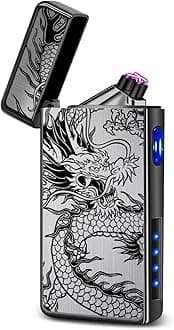 LcFun Electric Lighter USB Rechargeable Lighter, Windproof Plasma Dual Arc Lighter, Flameless Cool Lighters with LED Battery Indication for Candles, Incense Stick, Outdoor Camping (Black Dragon)