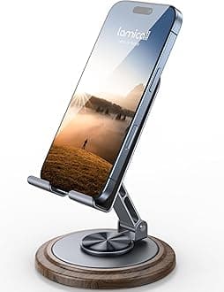 Lamicall Grey Phone Holder, Desk Accessories for Men - Easter Basket Stuffers for Teens, Boys, Girls, Adults & Men Simulated Wood Grain Cell Phone Holder, Office Decor, 4-10” Phones, iPad mini