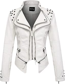 Women's Fashion Studded Perfectly Shaping Faux Leather Biker Jacket