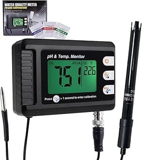Digital Combo pH & Temperature Meter, Aquarium Thermometer pH Monitor with Automatic Calibration Function for Fish Tank Hydroponics Aquaculture Laboratory