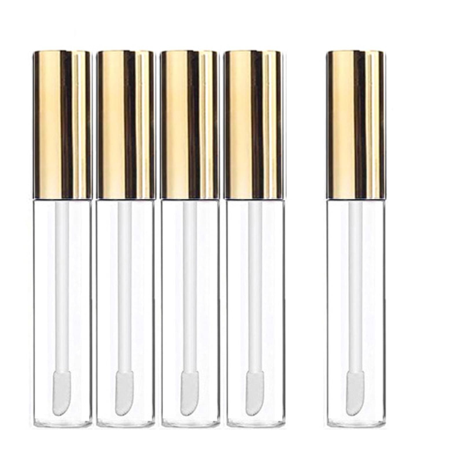 Empty Lip Gloss Tubes with Wand Refillable Lipgloss Containers Bottles Gold 10ml 5 Pack
