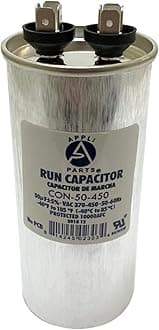 Appli Parts Run Capacitor for ac 50 Mfd uF (microfarads) 370 VAC or 450 VAC CBB65 Round Universal fit for hvac and other applications 4-3/4 in High 2 in Wide CON-50-450