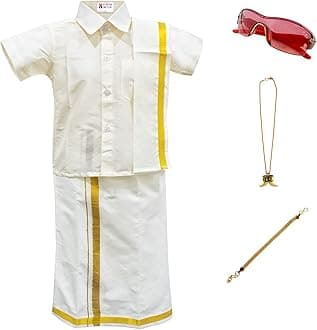 AMIRTHA FASHION Boys Traditional Dhoti & Shirts SET WITH ACCESSORIES (CREAM WHITE)