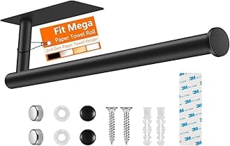 2nd Gen Paper Towel Holder Under Cabinet No Drilling, [More Sturdy] Self Adhesive or Drilling Paper Towel Holder Wall Mount for Kitchen,RV [Fit Mega Paper Towel Roll] SUS304 Stainless Steel