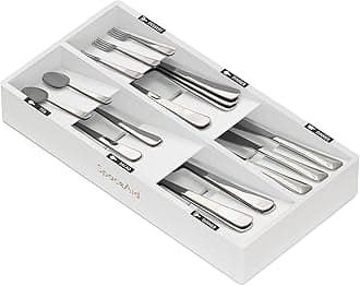 SpaceAid Bamboo Silverware Drawer Organizer with Labels, Kitchen Utensil Tray Holder, 6 Slots, White