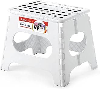 ACSTEP Acko Folding Step Stool for Kids and Adults-11 Height Lightweight Plastic Stepping Stool. Foldable Step Stool Hold up to 300lbs Non Slip Collapsible Stool White