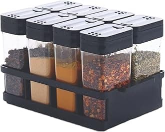 TASMAX 8 Pcs Sets Airtight Masala Box For Kitchen Masala Container For Kitchen Spice Jars Multi Storage Container For Kitchens Easy Flow Spice Storage Container With Tray Spice Jars - Plastic, Black