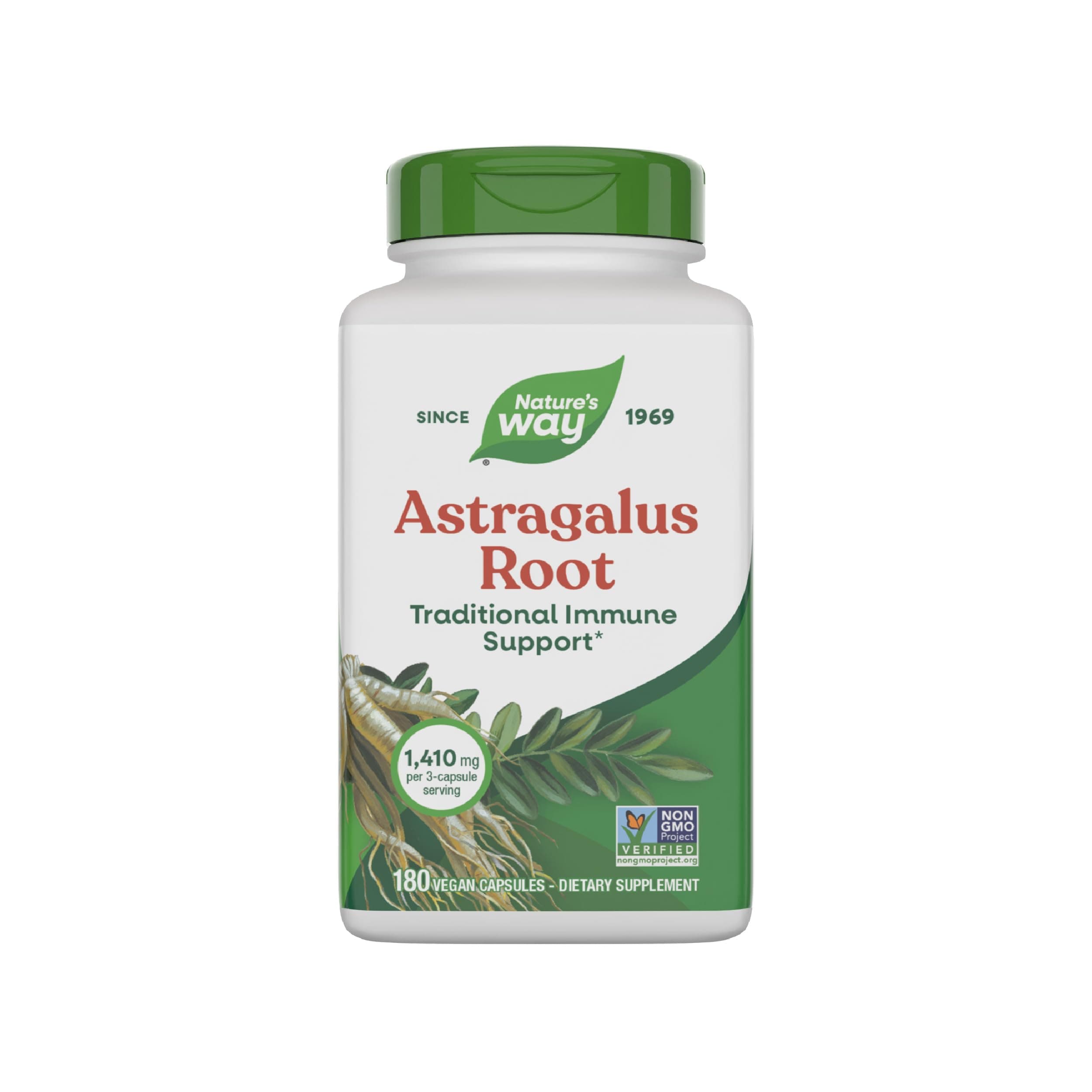 Nature's Way Astragalus Root, Traditional Immune Support*, 1,410 mg per 3-Capsule Serving, Non-GMO Project Verified, Vegan 180 Capsules (Packaging May Vary)