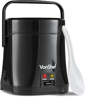VonShef Small Rice Cooker 0.3L – Electric Rice Steamer for 2 with Keep Warm Function 200W, Removable Non Stick Rice Pot – Measuring Cup and Spatula