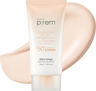 MAKE P:REM Glow Beige Tone Up Sunscreen, Foundation-Free Mineral Sun Care, Skin Tone Correction, Lightweight, Korean Sunscreen, Korean Skin Care, SPF 50, 1.69 fl.oz. (50ml)