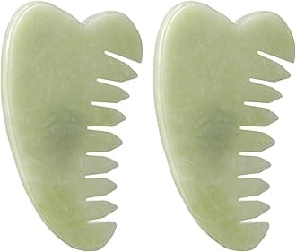 Geiserailie 2 Pcs Jade Combs Esthetician Supplies Massage Stone Hair Gua Sha Scraping Scalp Comb Facial Massage Tool Handheld Head Tools Head Caring Therapy Mother's Day for Women(Heart Style)